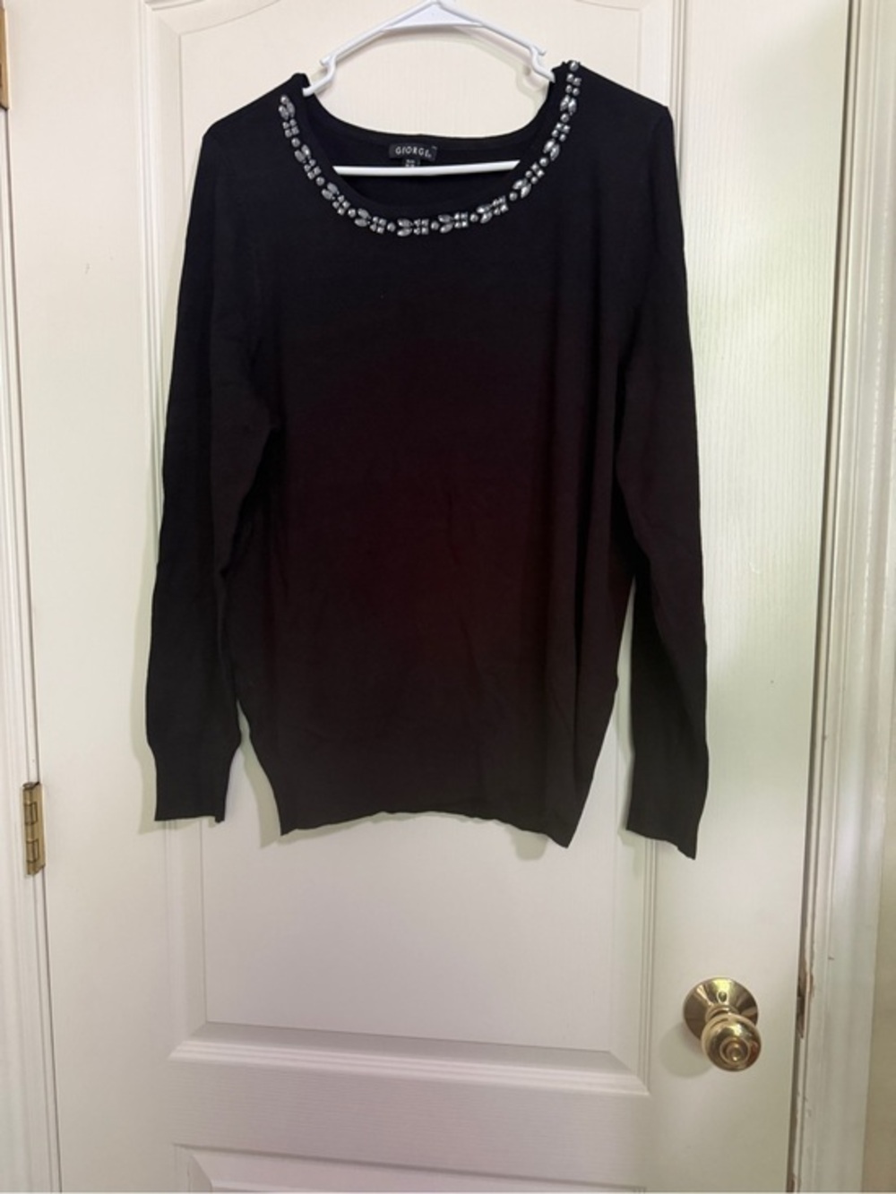 George Black Crewneck Sweater with Beaded Neckline